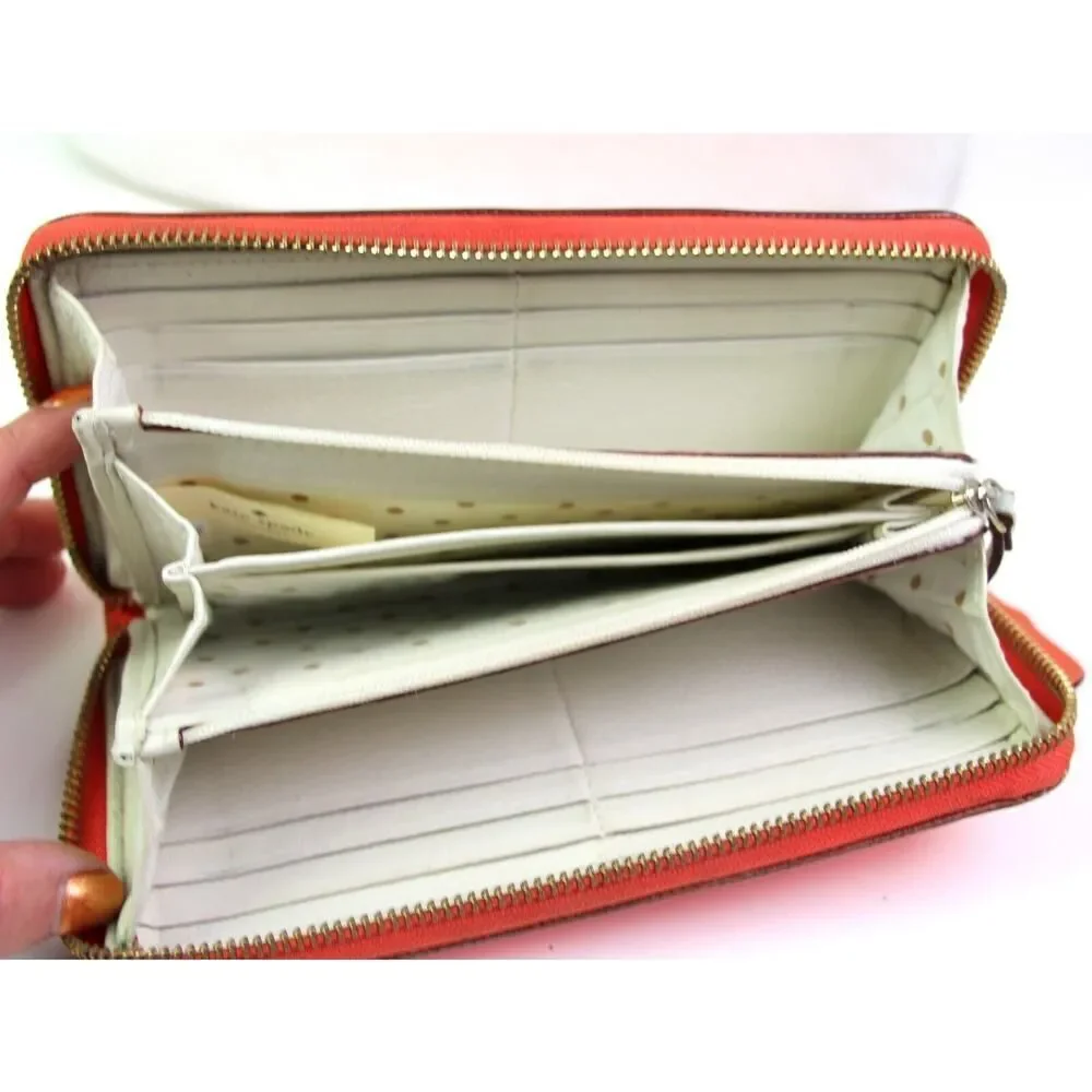 kate spade new york RED GENUINE LEATHER LOGO ZIP AROUND ID CARD WALLET CLUTCH